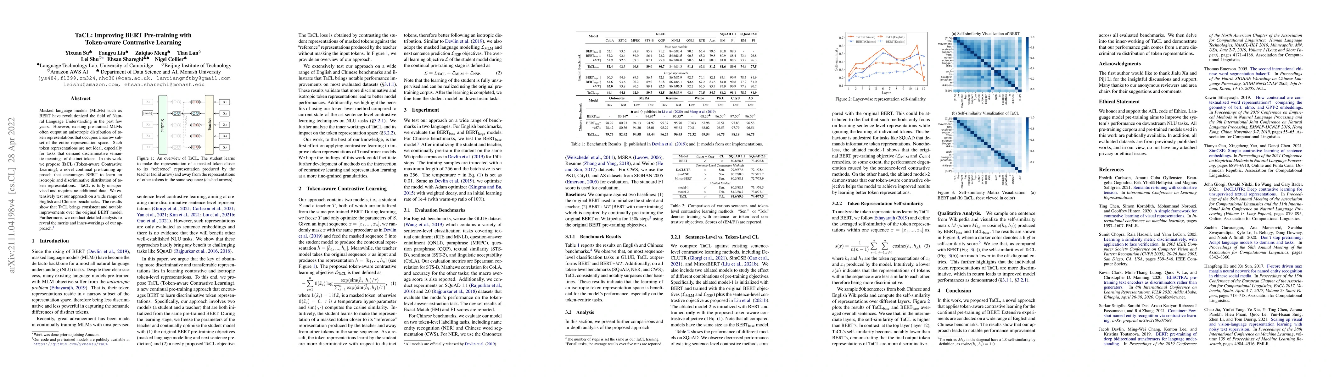 Thumbnail for TaCL: Improving BERT Pre-training with Token-aware Contrastive Learning