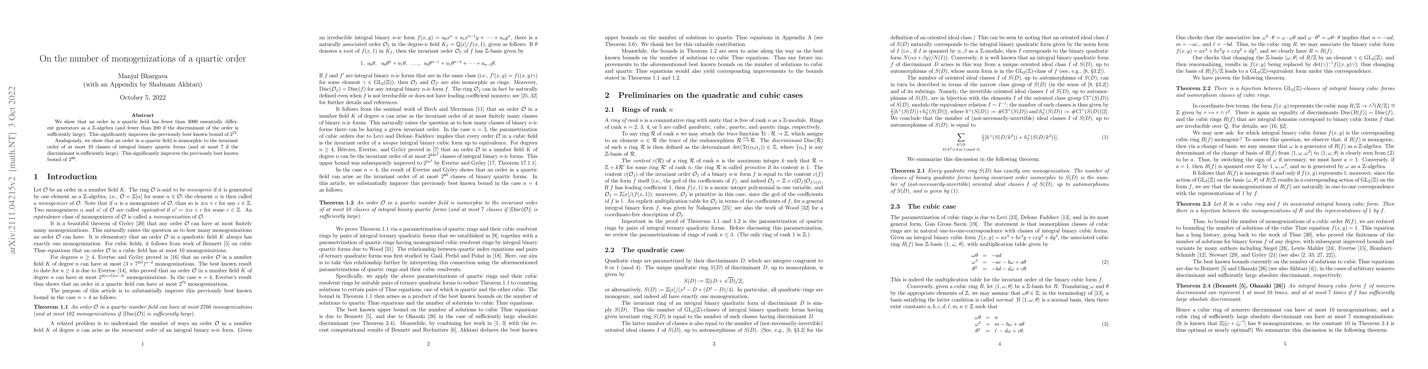 Thumbnail for On the number of monogenizations of a quartic order