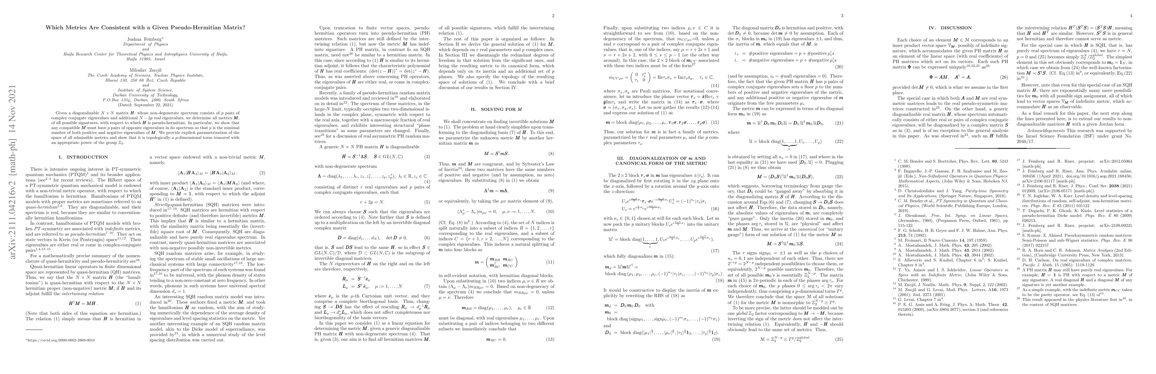 Thumbnail for Which Metrics Are Consistent with a Given Pseudo-Hermitian Matrix?