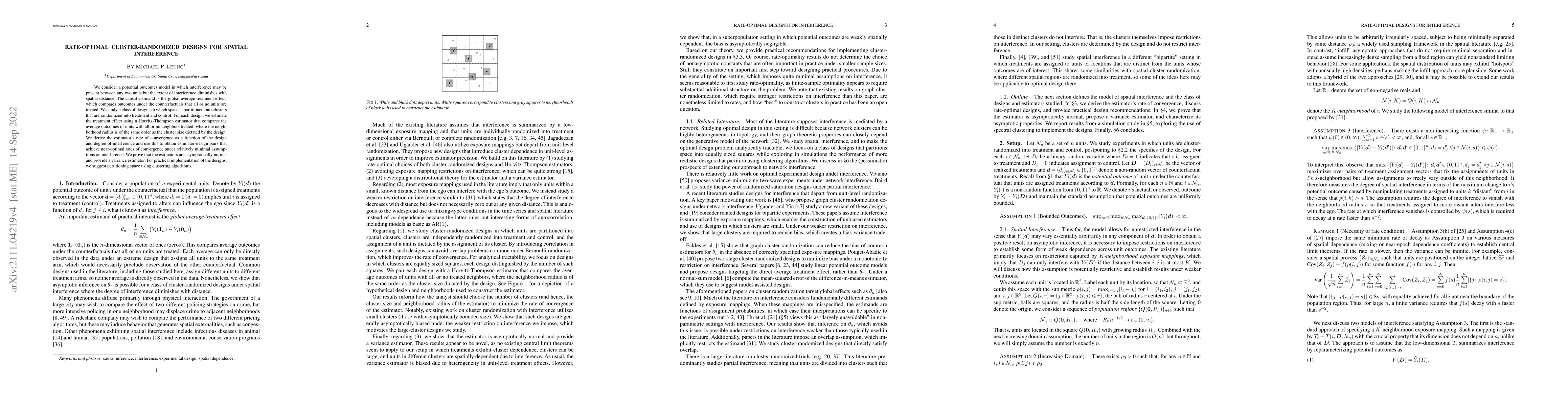 Thumbnail for Rate-Optimal Cluster-Randomized Designs for Spatial Interference