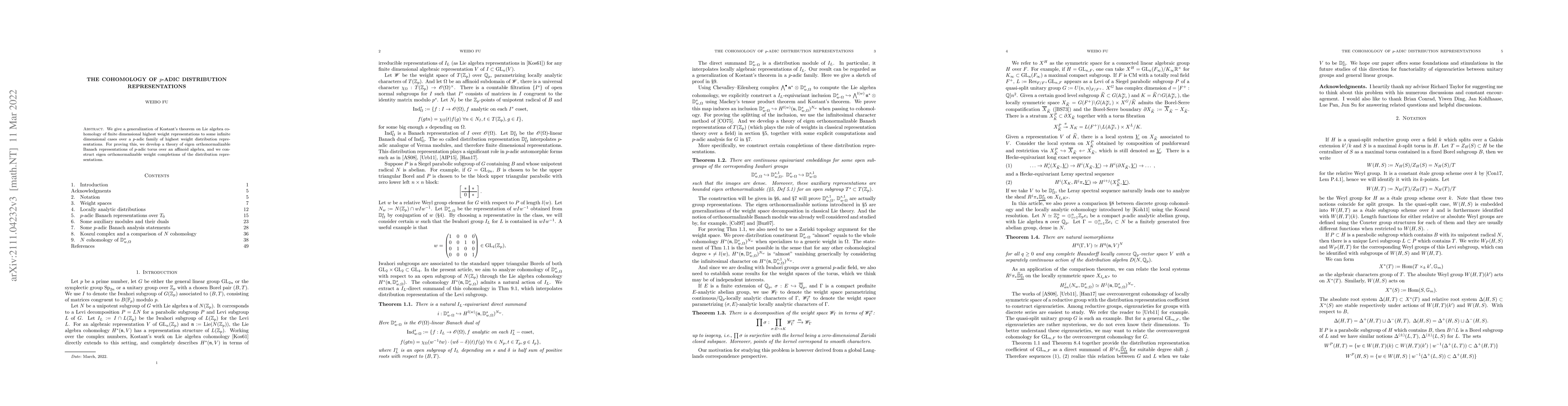Thumbnail for The cohomology of $p$-adic distribution representations
