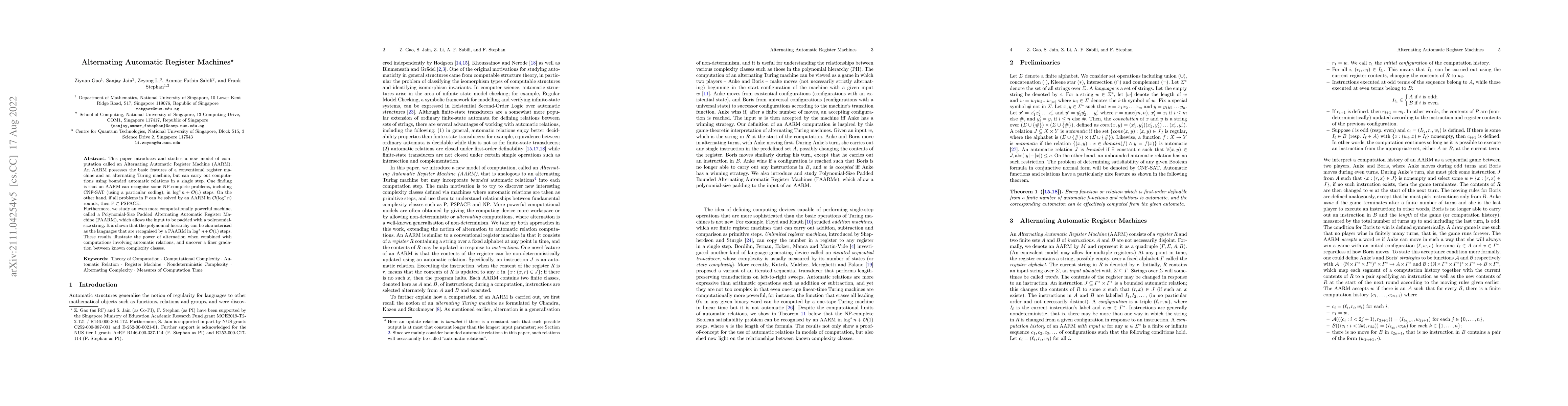 Thumbnail for Alternating Automatic Register Machines