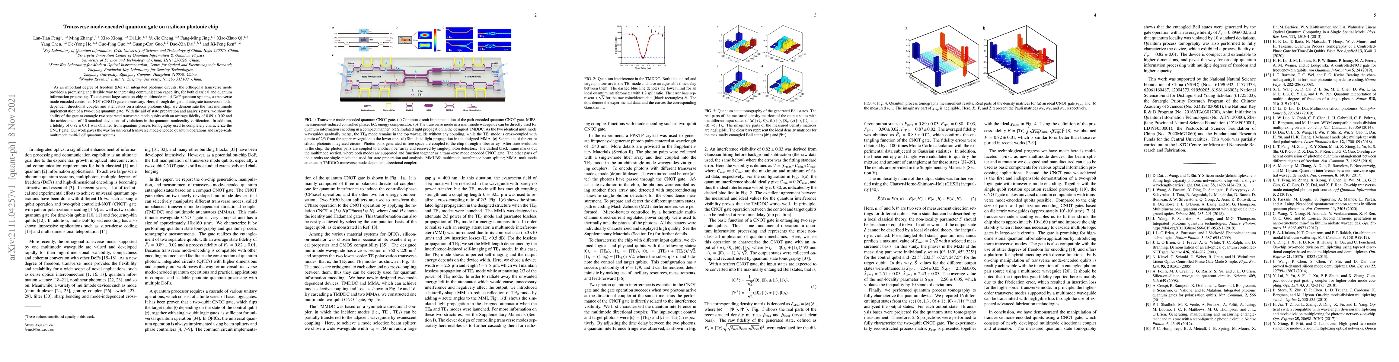 Thumbnail for Transverse mode-encoded quantum gate on a silicon photonic chip