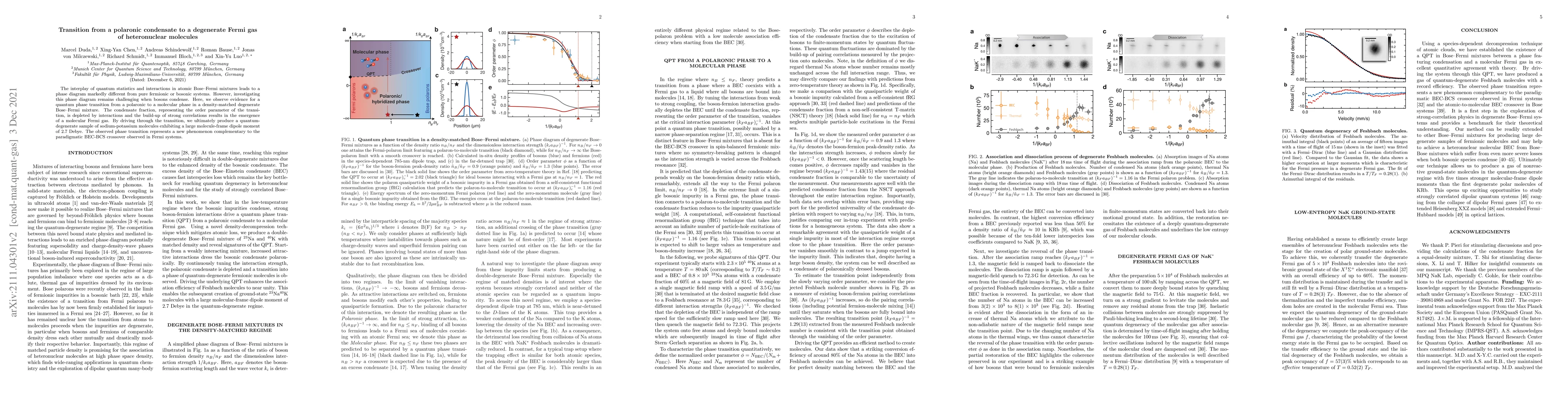 Thumbnail for Transition from a polaronic condensate to a degenerate Fermi gas of
  heteronuclear molecules