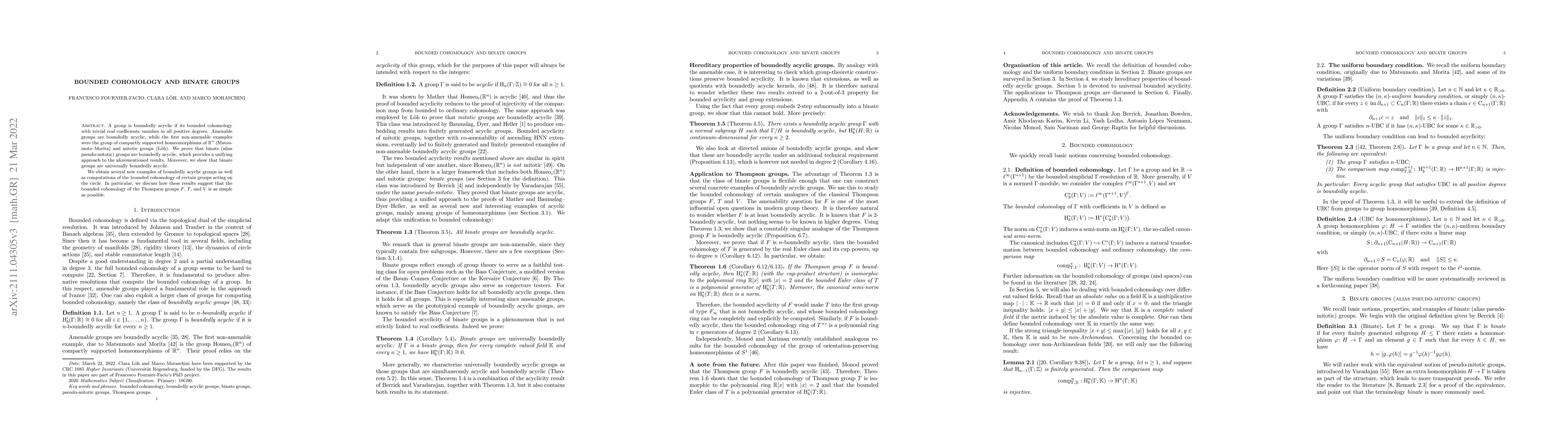 Thumbnail for Bounded cohomology and binate groups