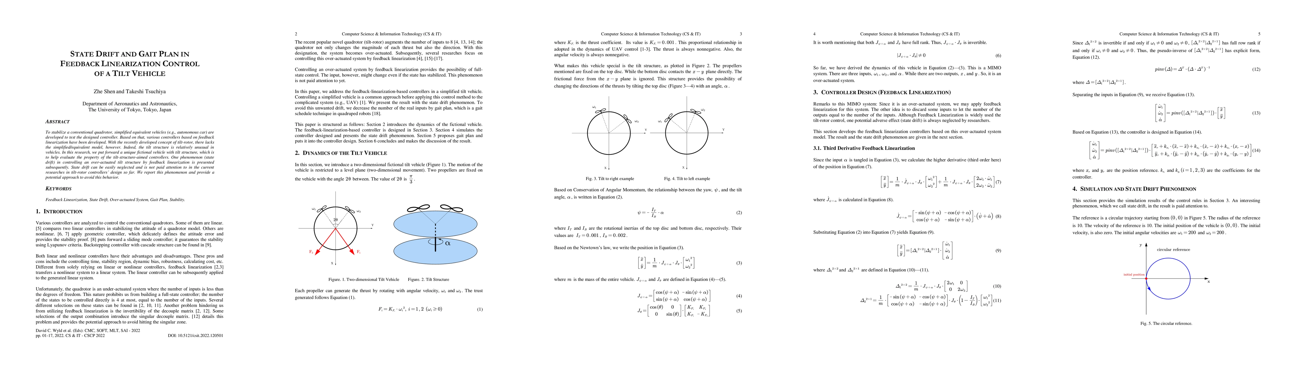 Thumbnail for State Drift and Gait Plan in Feedback Linearization Control of A Tilt
  Vehicle