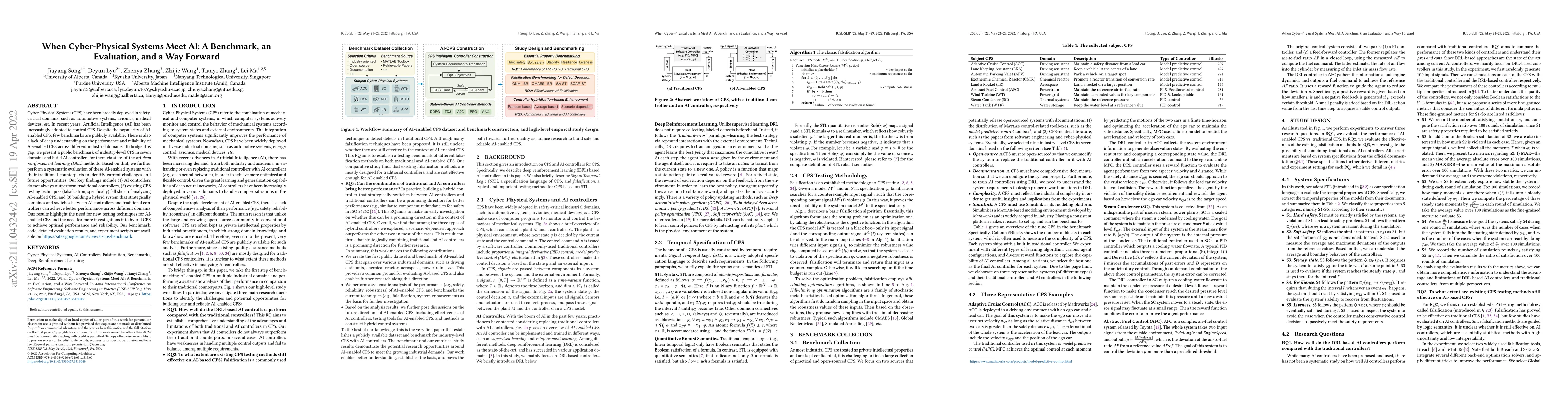 Thumbnail for When Cyber-Physical Systems Meet AI: A Benchmark, an Evaluation, and a
  Way Forward