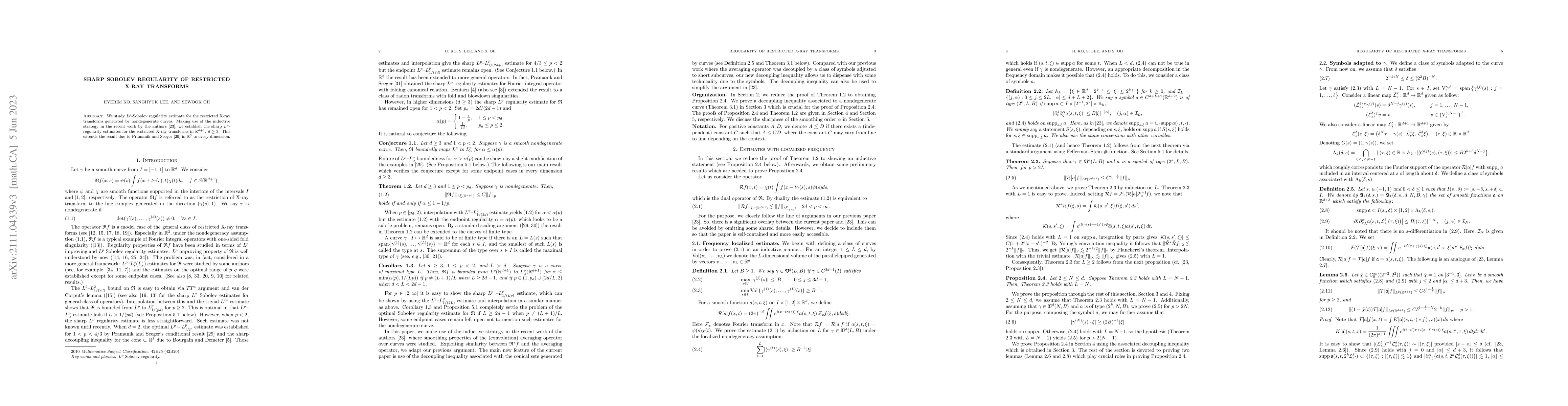 Thumbnail for Sharp Sobolev regularity of restricted X-ray transforms