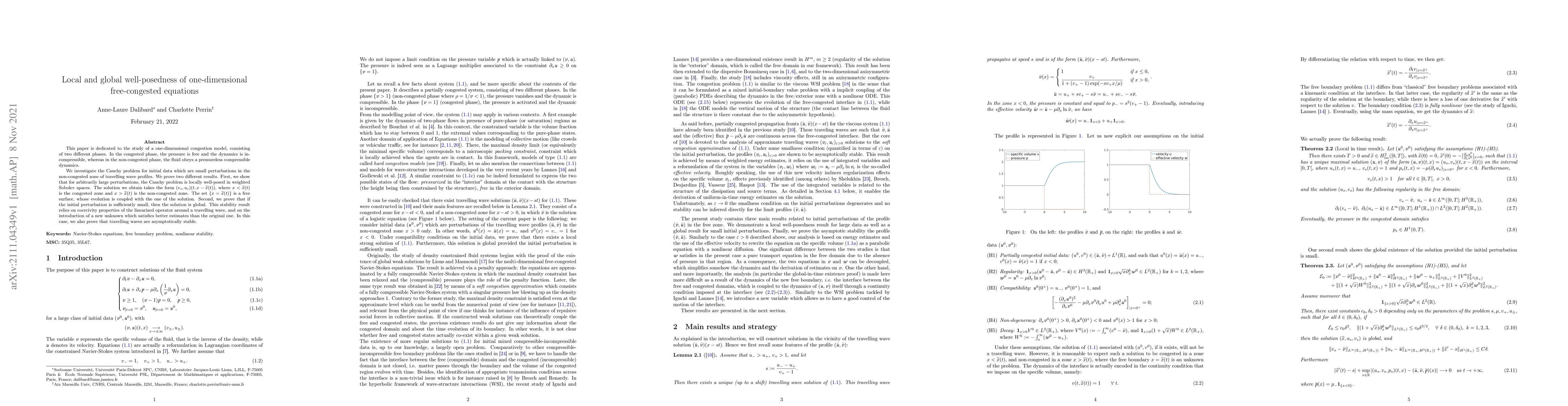 Thumbnail for Local and global well-posedness of one-dimensional free-congested
  equations