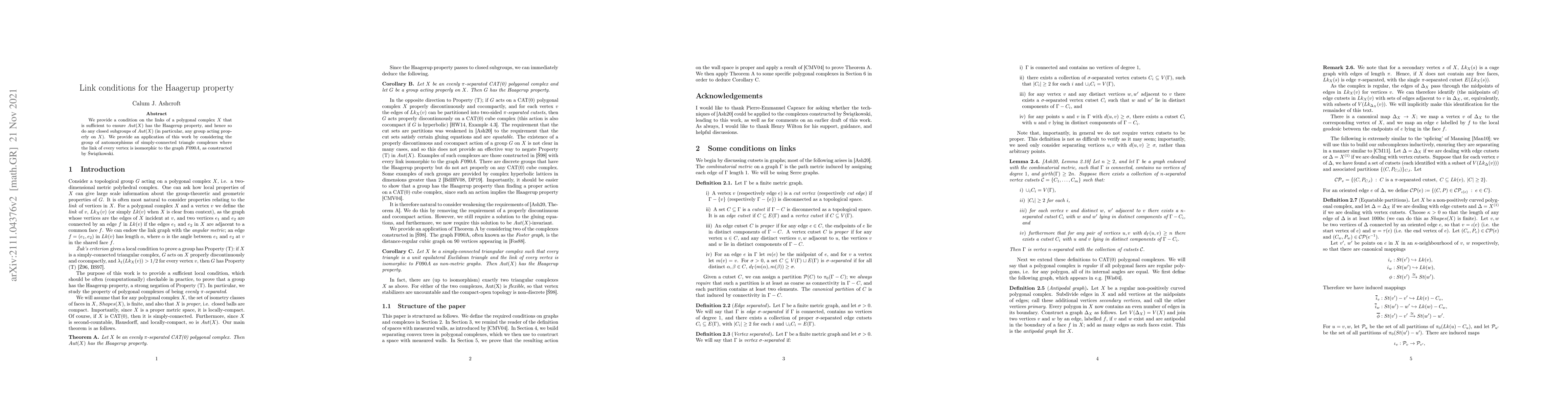 Thumbnail for Link Conditions for the Haagerup Property