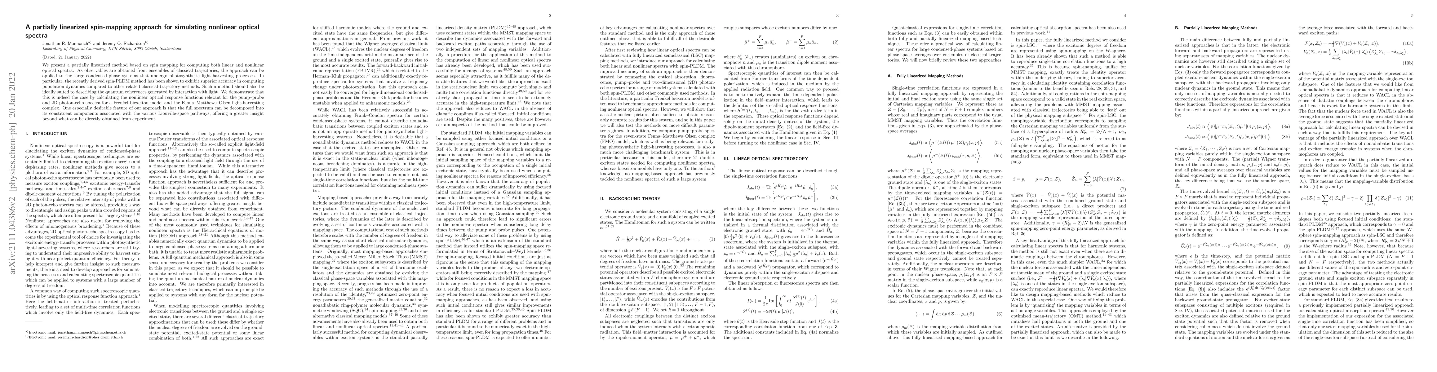 Thumbnail for A partially linearized spin-mapping approach for simulating nonlinear
  optical spectra