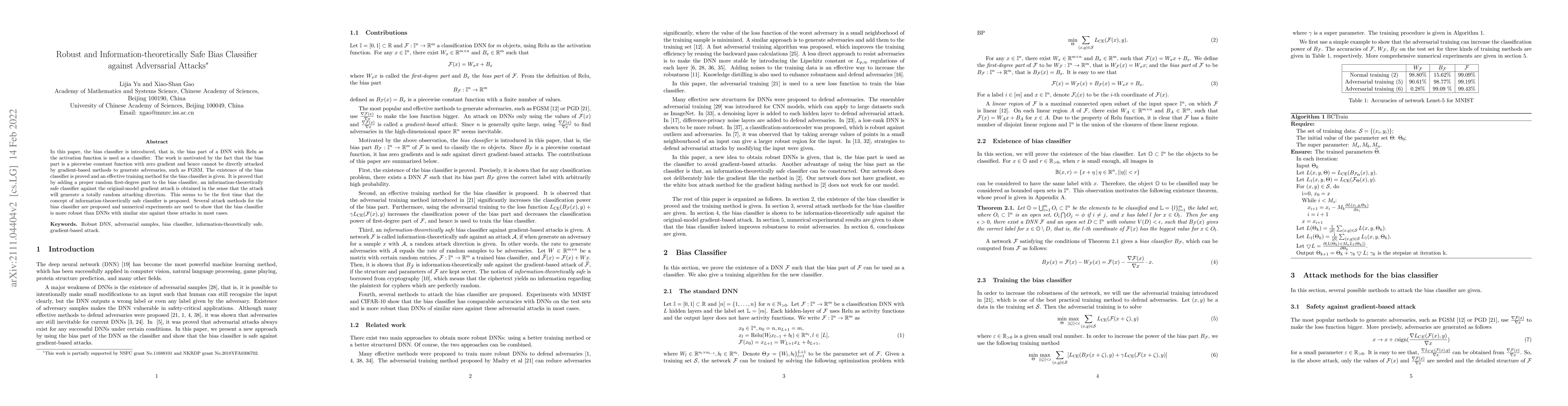 Thumbnail for Robust and Information-theoretically Safe Bias Classifier against
  Adversarial Attacks