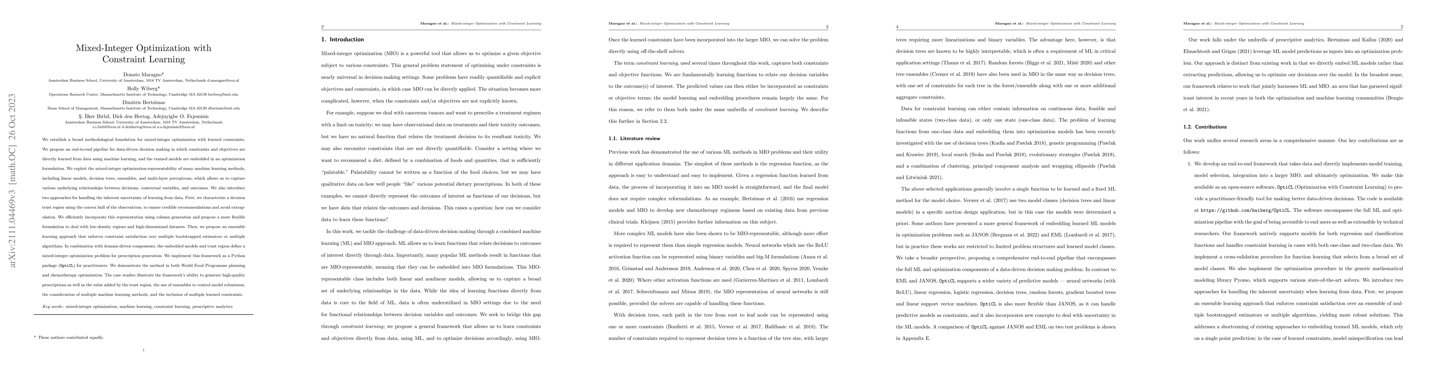 Thumbnail for Mixed-Integer Optimization with Constraint Learning