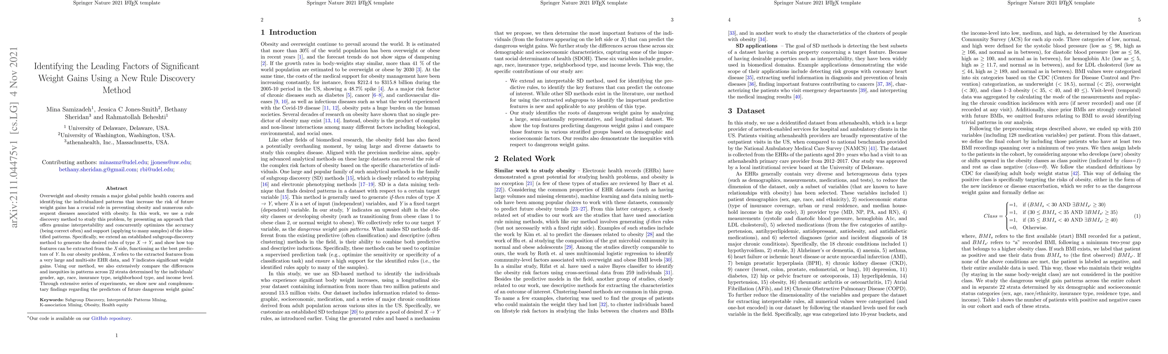 Thumbnail for Identifying the Leading Factors of Significant Weight Gains Using a New
  Rule Discovery Method
