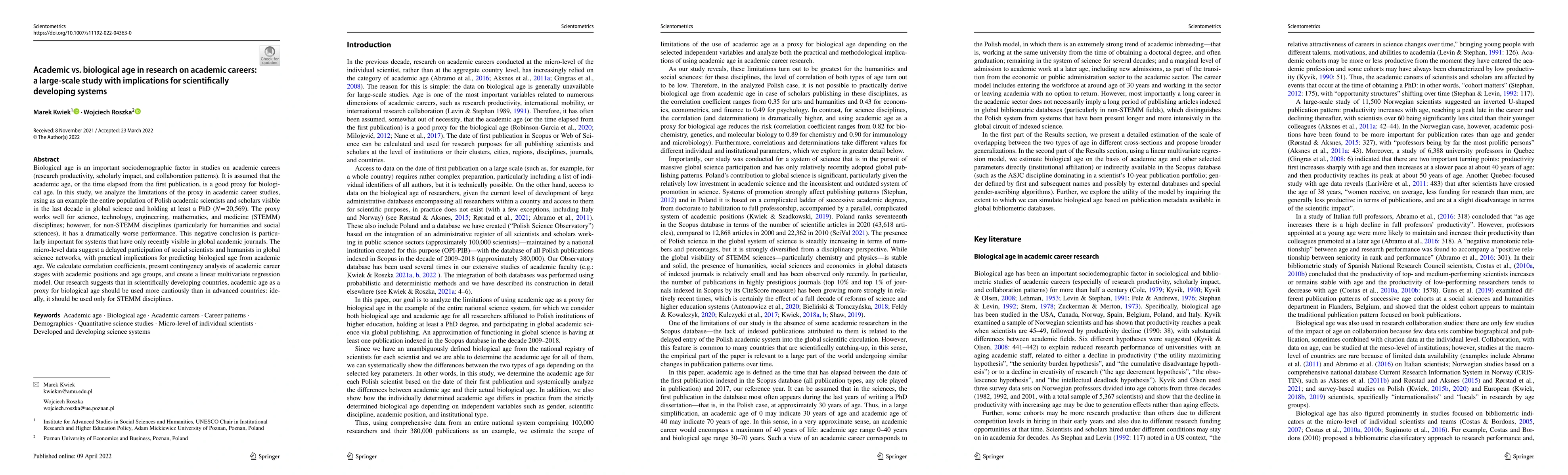 Thumbnail for Academic vs. Biological Age in Research on Academic Careers: A
  Large-scale Study with Implications for Scientifically Developing Systems