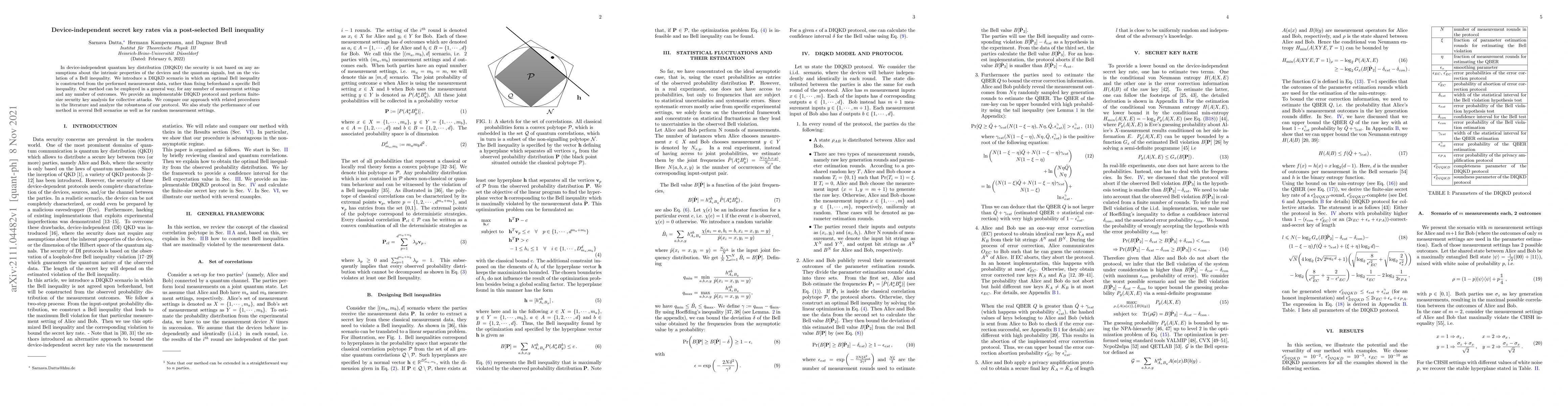 Thumbnail for Device-independent secret key rates via a post-selected Bell inequality