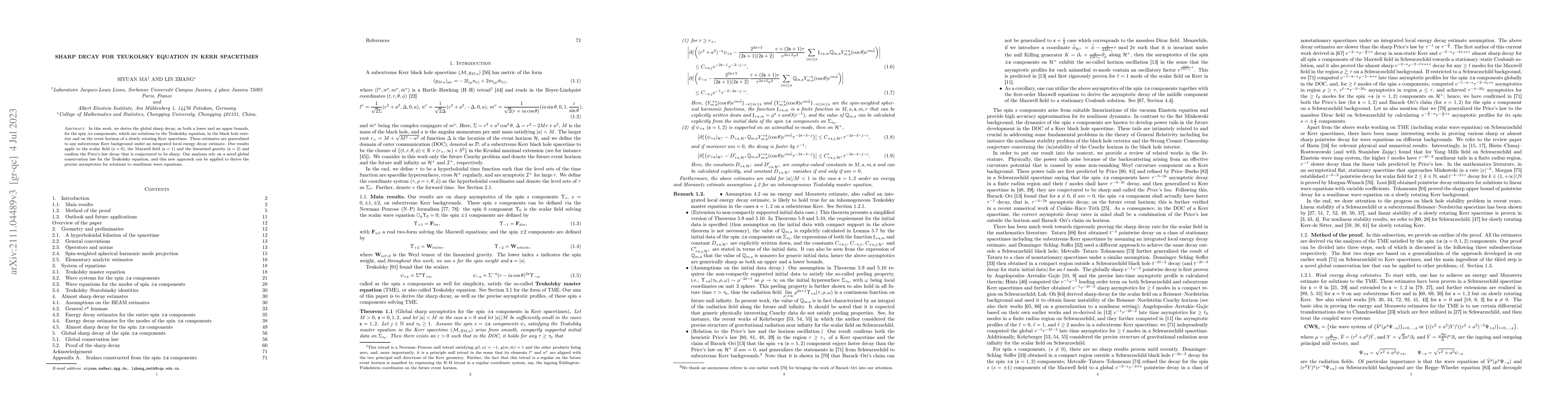 Thumbnail for Sharp decay for Teukolsky equation in Kerr spacetimes