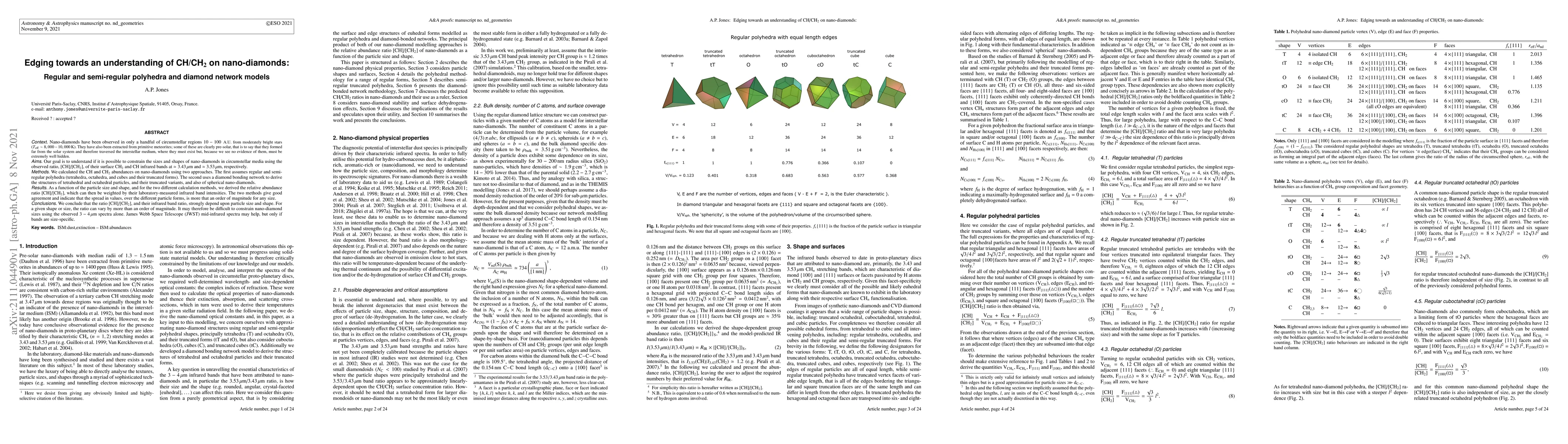 Thumbnail for Edging towards an understanding of CH/CH$_2$ on nano-diamonds: Regular
  and semi-regular polyhedra and diamond network models
