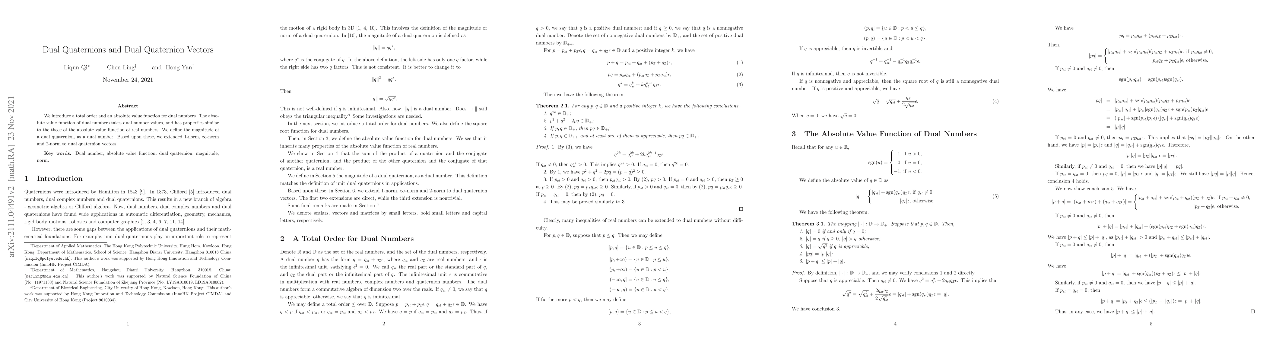 Thumbnail for Dual Quaternions and Dual Quaternion Vectors