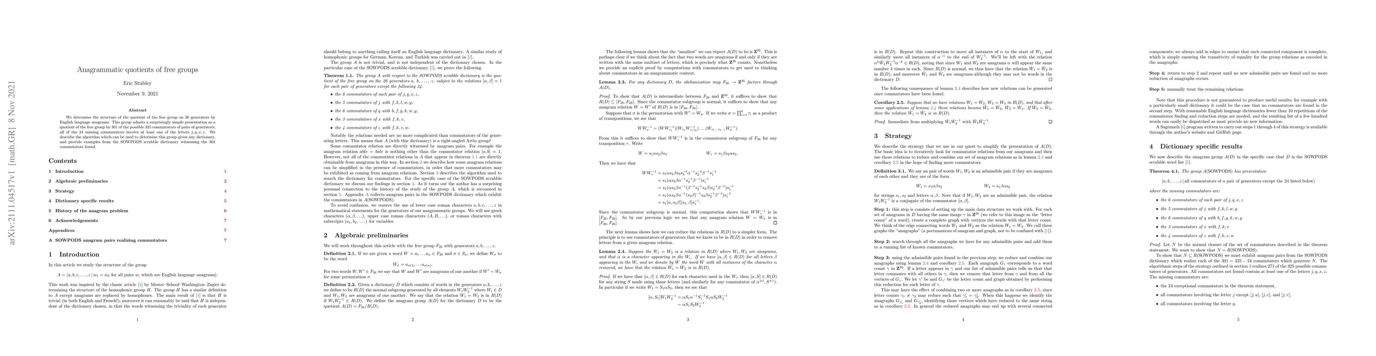 Thumbnail for Anagrammatic quotients of free groups