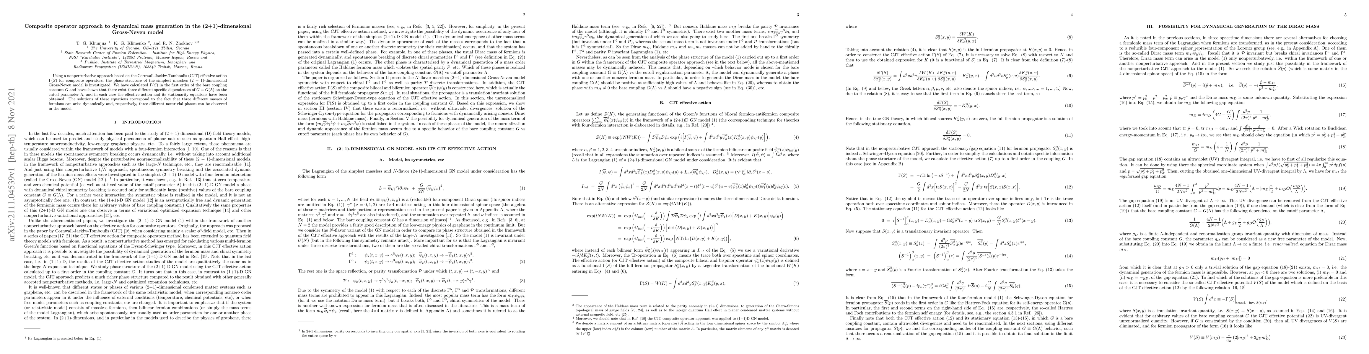 Thumbnail for Composite operator approach to dynamical mass generation in the
  (2+1)-dimensional Gross-Neveu model