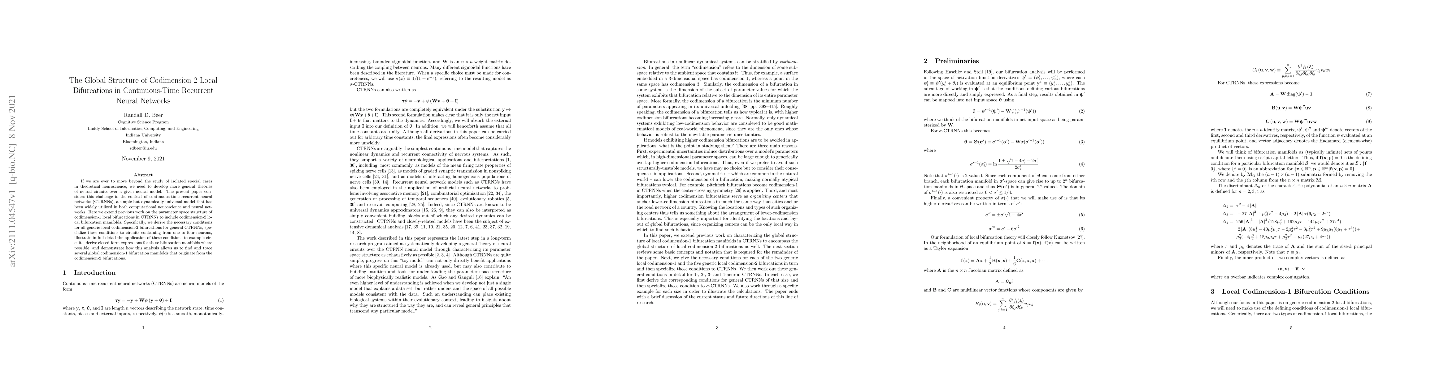 Thumbnail for The Global Structure of Codimension-2 Local Bifurcations in
  Continuous-Time Recurrent Neural Networks
