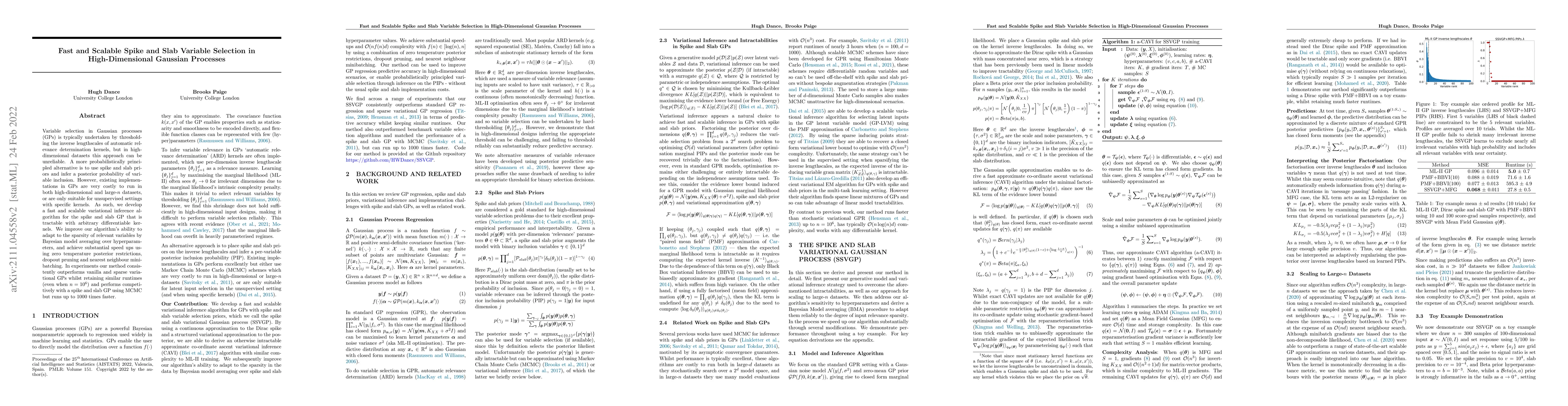 Thumbnail for Fast and Scalable Spike and Slab Variable Selection in High-Dimensional
  Gaussian Processes