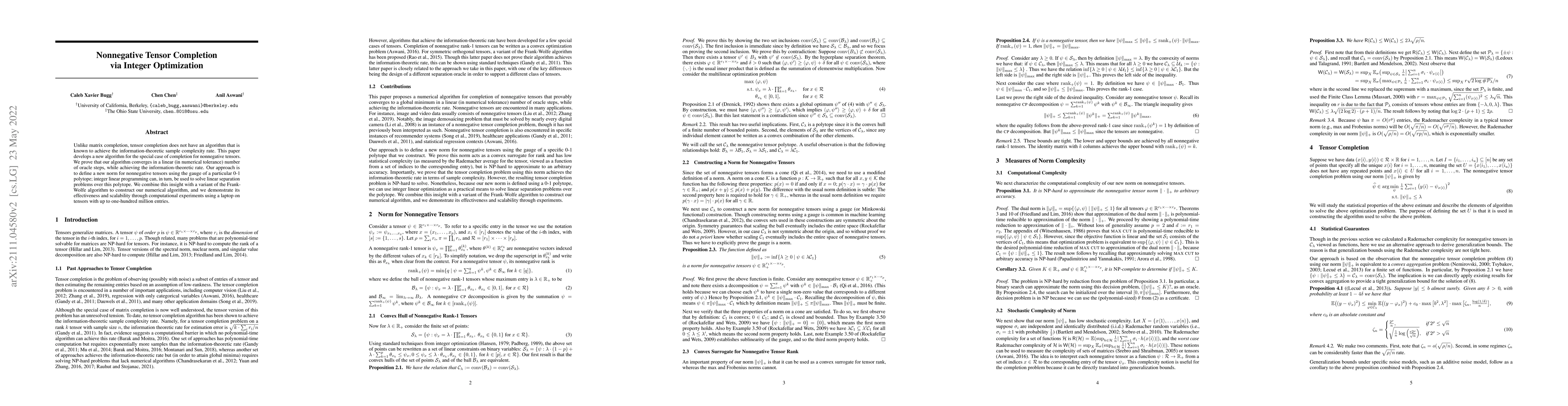 Thumbnail for Nonnegative Tensor Completion via Integer Optimization