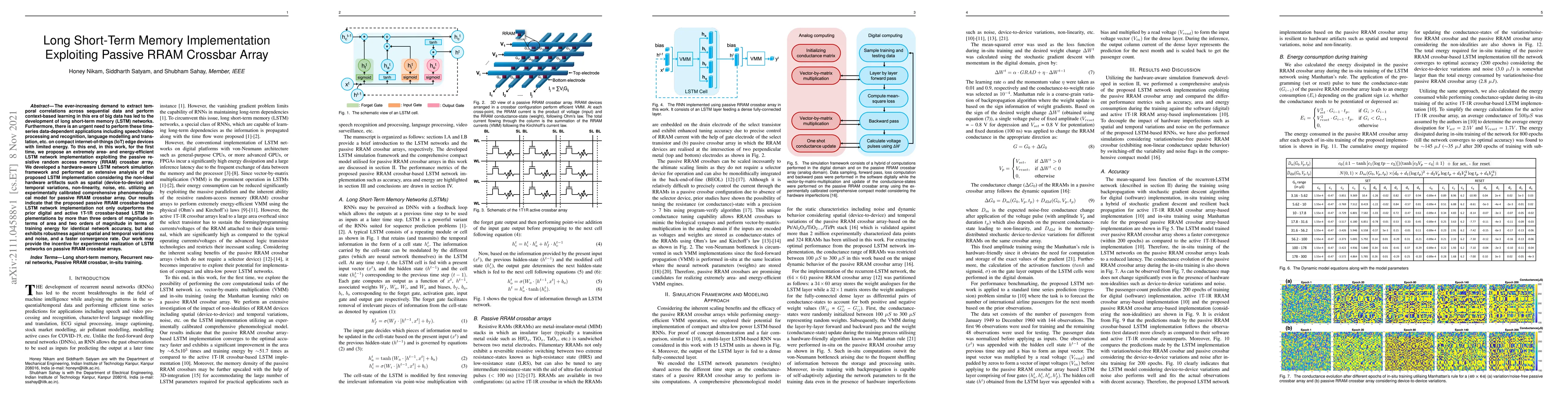 Thumbnail for Long Short-Term Memory Implementation Exploiting Passive RRAM Crossbar
  Array