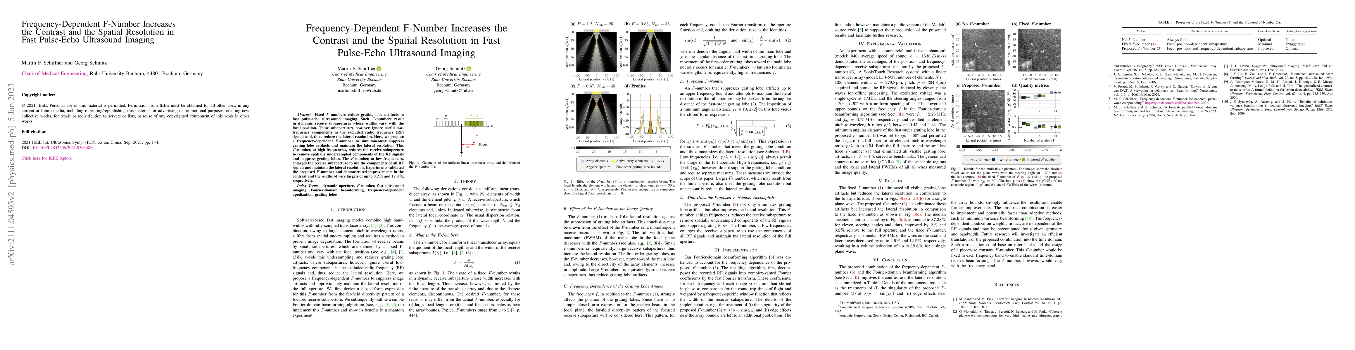 Thumbnail for Frequency-Dependent F-Number Increases the Contrast and the Spatial
  Resolution in Fast Pulse-Echo Ultrasound Imaging