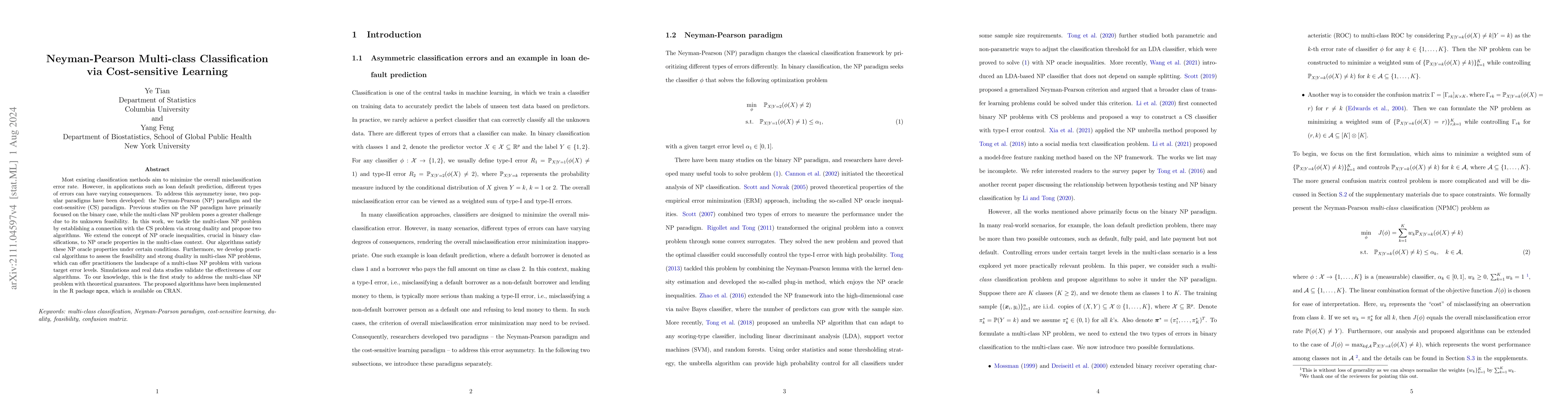 Thumbnail for Neyman-Pearson Multi-class Classification via Cost-sensitive Learning