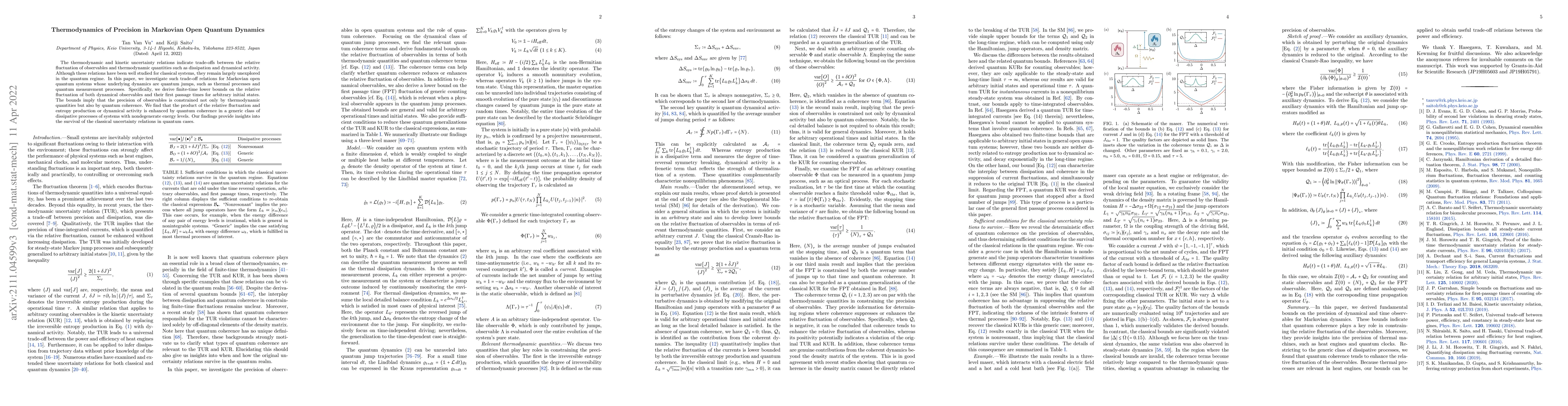 Thumbnail for Thermodynamics of Precision in Markovian Open Quantum Dynamics
