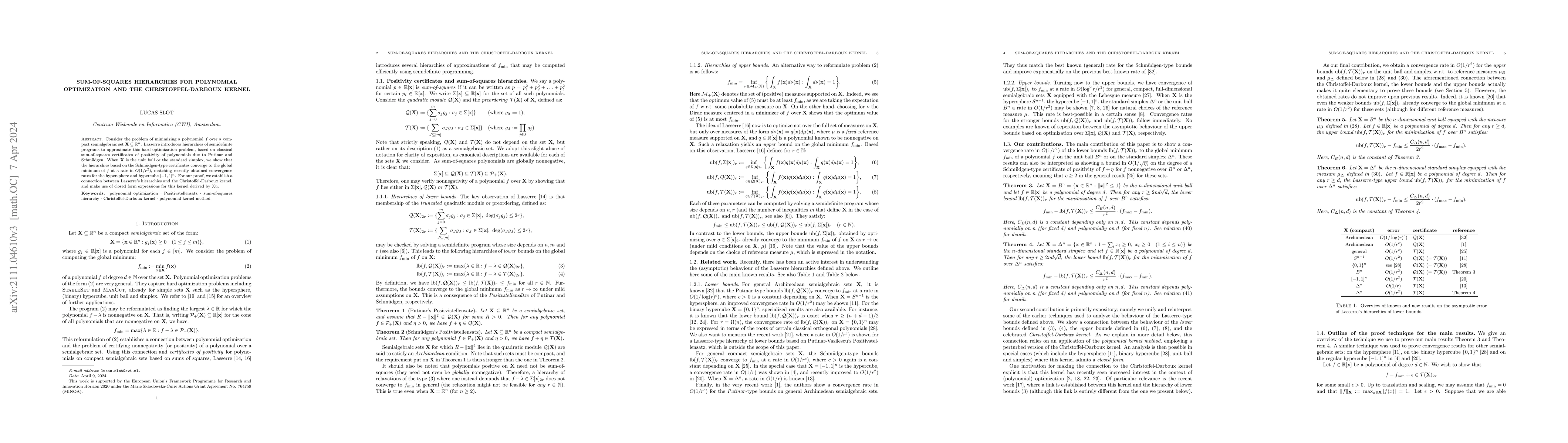 Thumbnail for Sum-of-squares hierarchies for polynomial optimization and the
  Christoffel-Darboux kernel