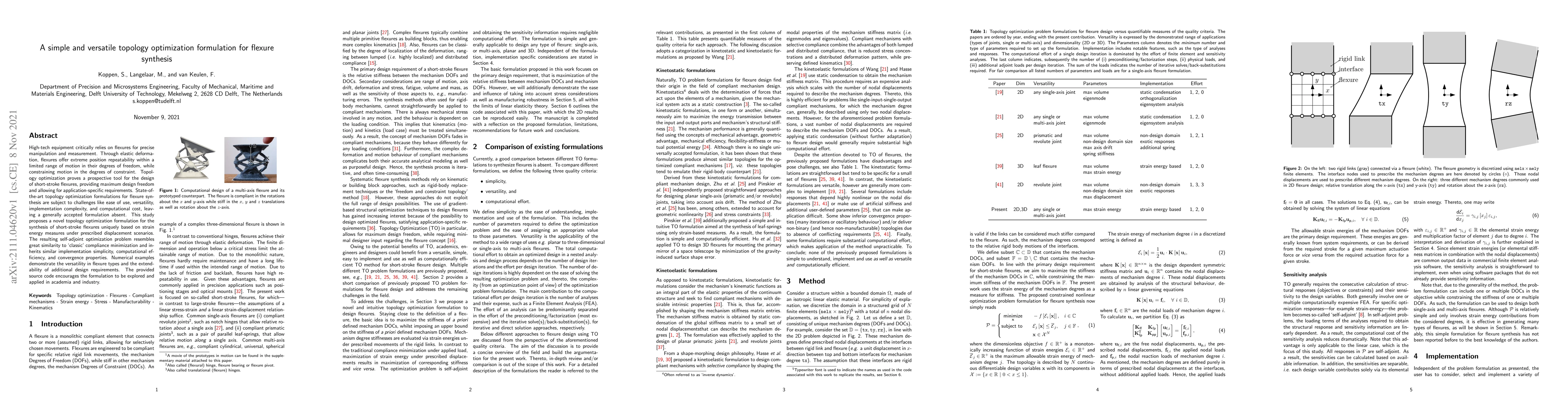 Thumbnail for A simple and versatile topology optimization formulation for flexure
  synthesis