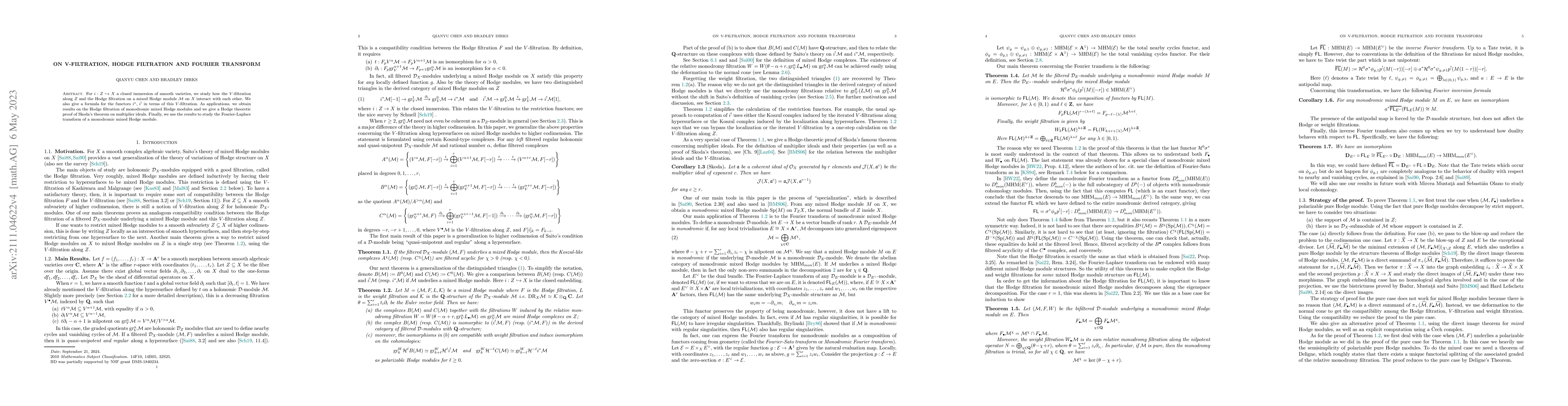 Thumbnail for On $V$-filtration, Hodge filtration and Fourier transform