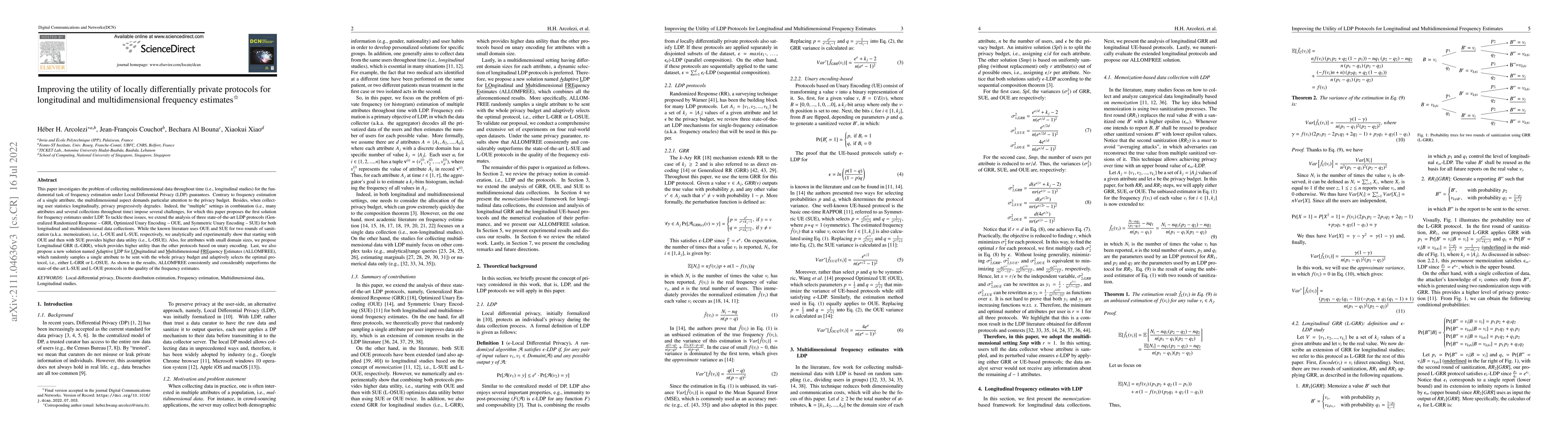 Thumbnail for Improving the utility of locally differentially private protocols for
  longitudinal and multidimensional frequency estimates