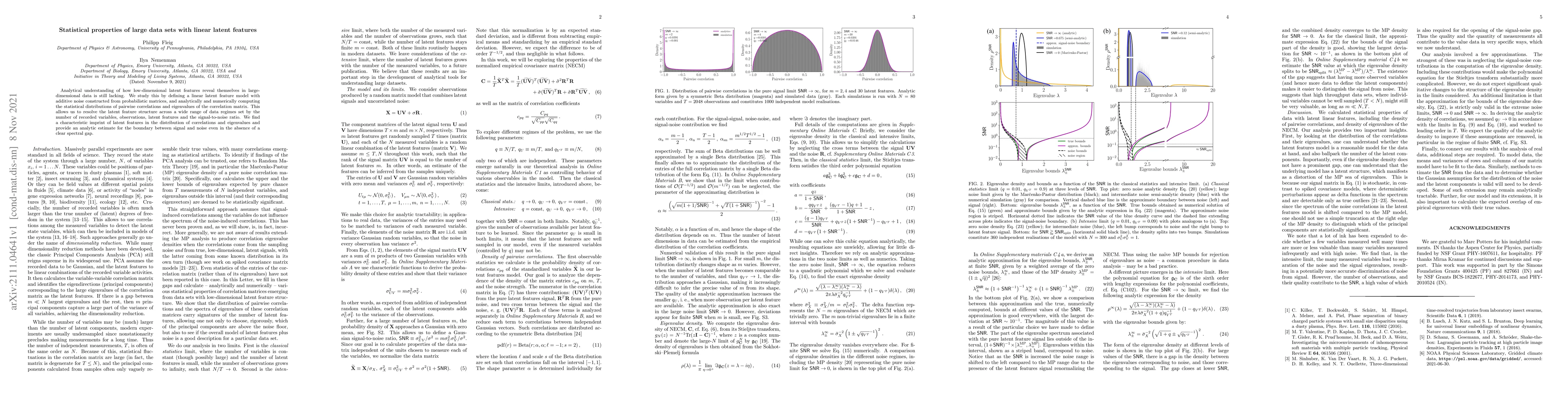Thumbnail for Statistical properties of large data sets with linear latent features