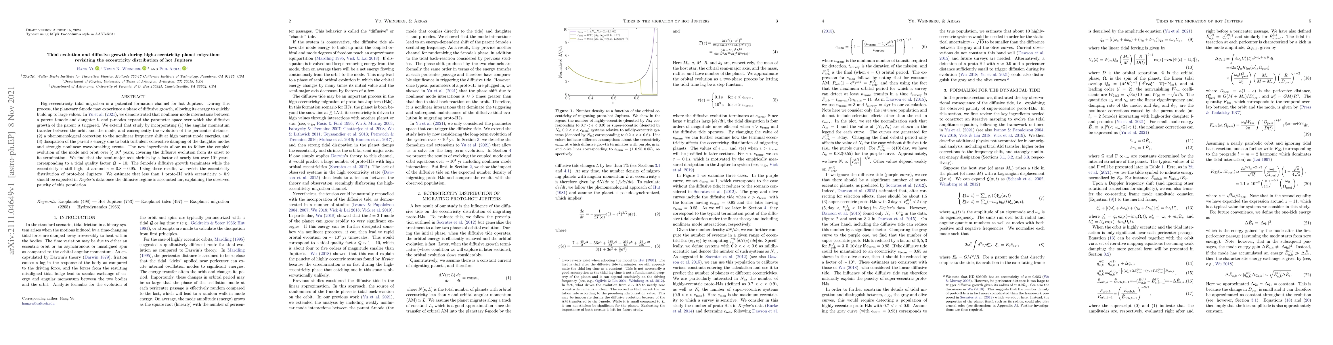 Thumbnail for Tidal evolution and diffusive growth during high-eccentricity planet
  migration: revisiting the eccentricity distribution of hot Jupiters