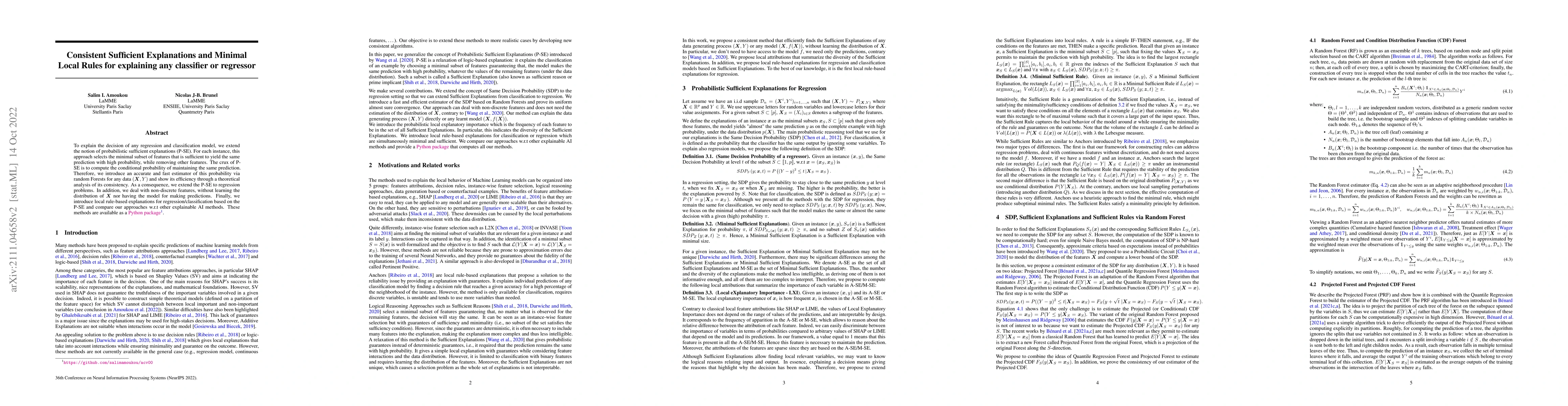 Thumbnail for Consistent Sufficient Explanations and Minimal Local Rules for
  explaining regression and classification models