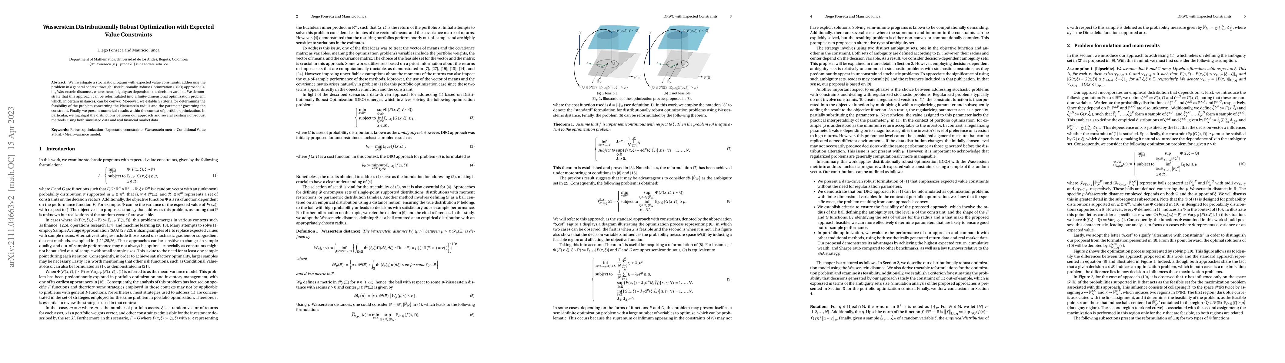 Thumbnail for Wasserstein Distributionally Robust Optimization with Expected Value
  Constraints