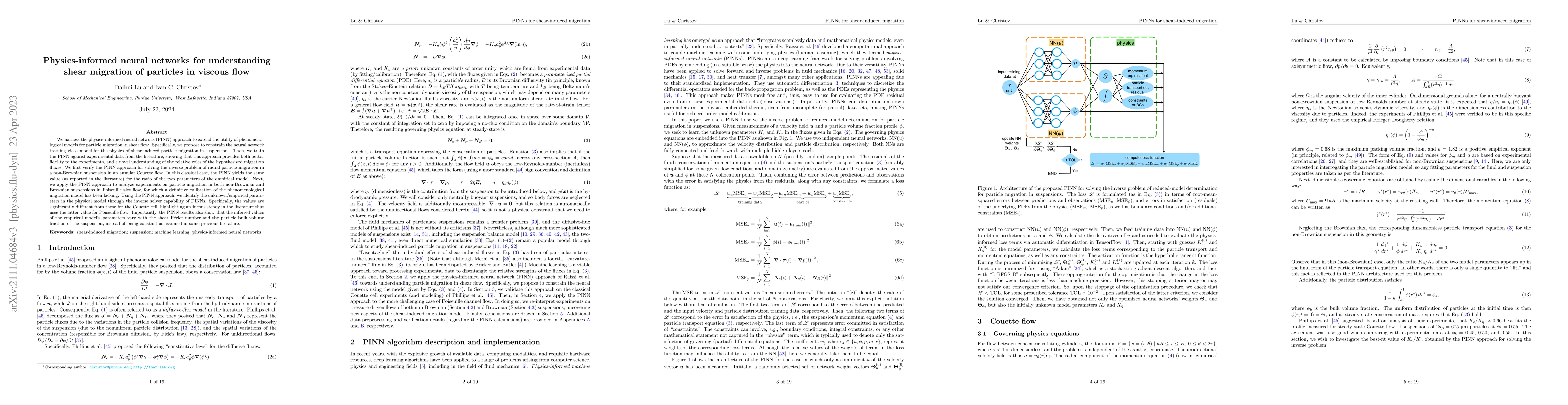 Thumbnail for Physics-informed neural networks for understanding shear migration of
  particles in viscous flow