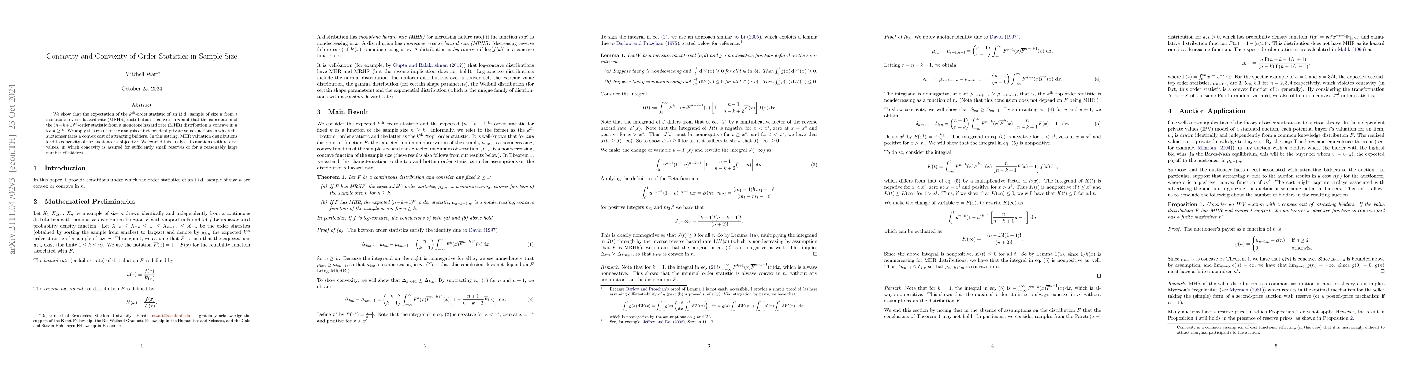 Thumbnail for Concavity and Convexity of Order Statistics in Sample Size