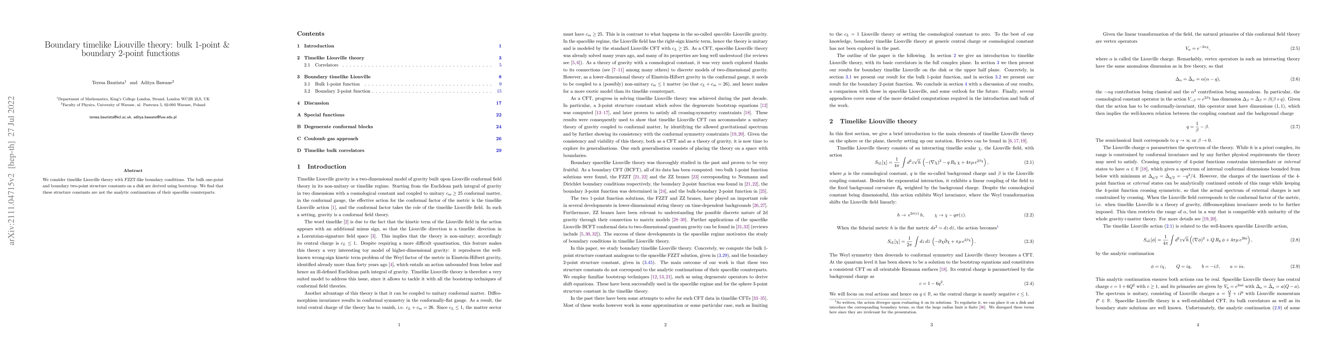 Thumbnail for Boundary timelike Liouville theory: bulk 1-point & boundary 2-point
  functions
