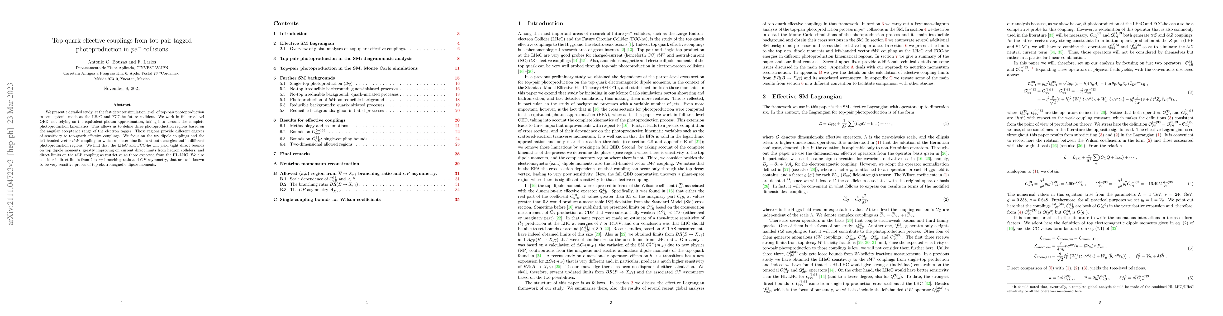 Thumbnail for Top quark effective couplings from top-pair tagged photoproduction in
  $pe^-$ collisions