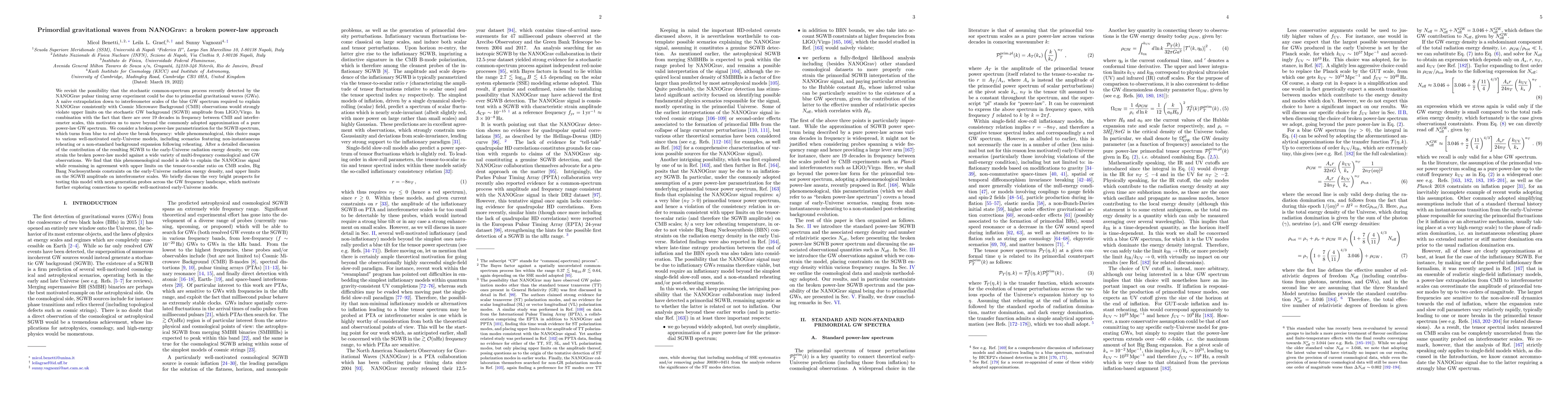 Thumbnail for Primordial gravitational waves from NANOGrav: a broken power-law
  approach