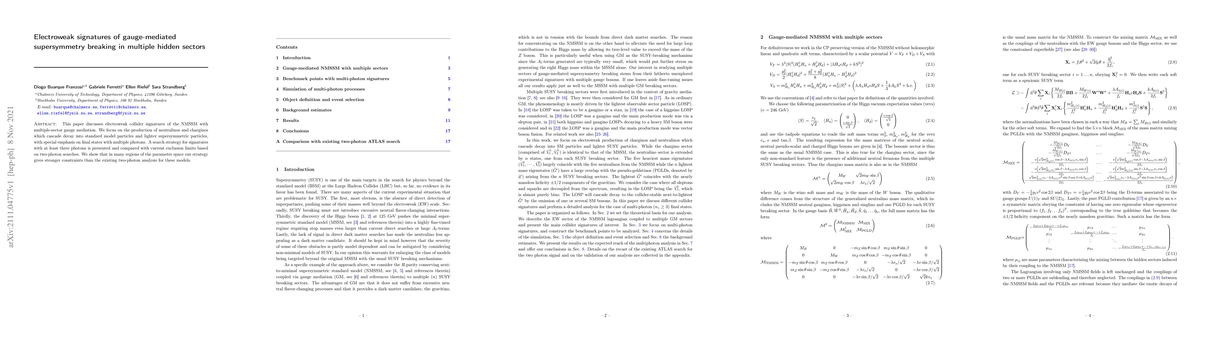 Thumbnail for Electroweak signatures of gauge-mediated supersymmetry breaking in
  multiple hidden sectors