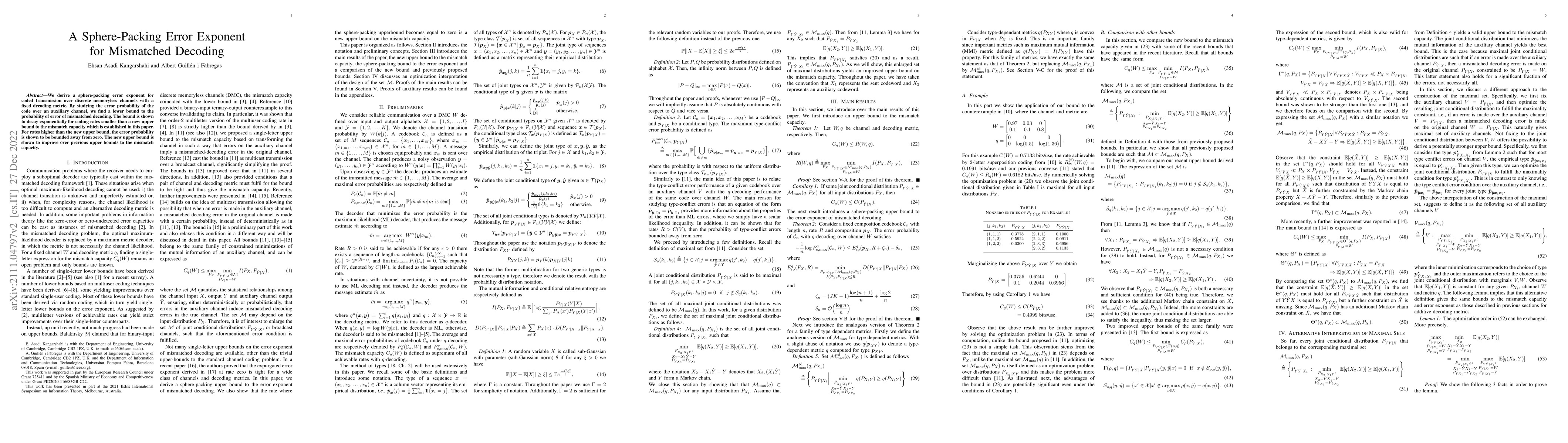 Thumbnail for A Sphere-Packing Error Exponent for Mismatched Decoding