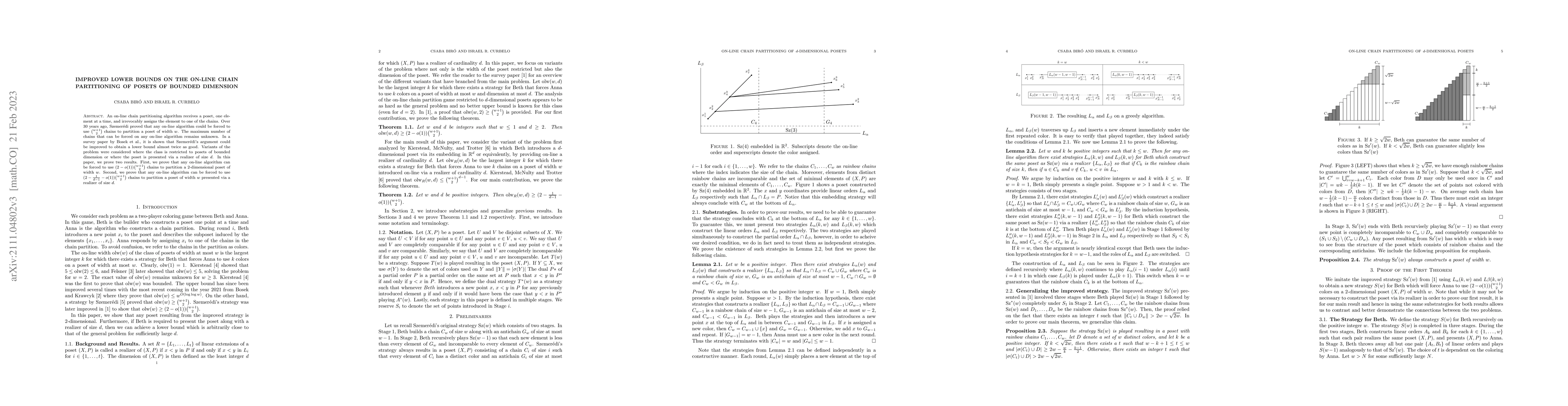 Thumbnail for Improved lower bounds on the on-line chain partitioning of posets of
  bounded dimension