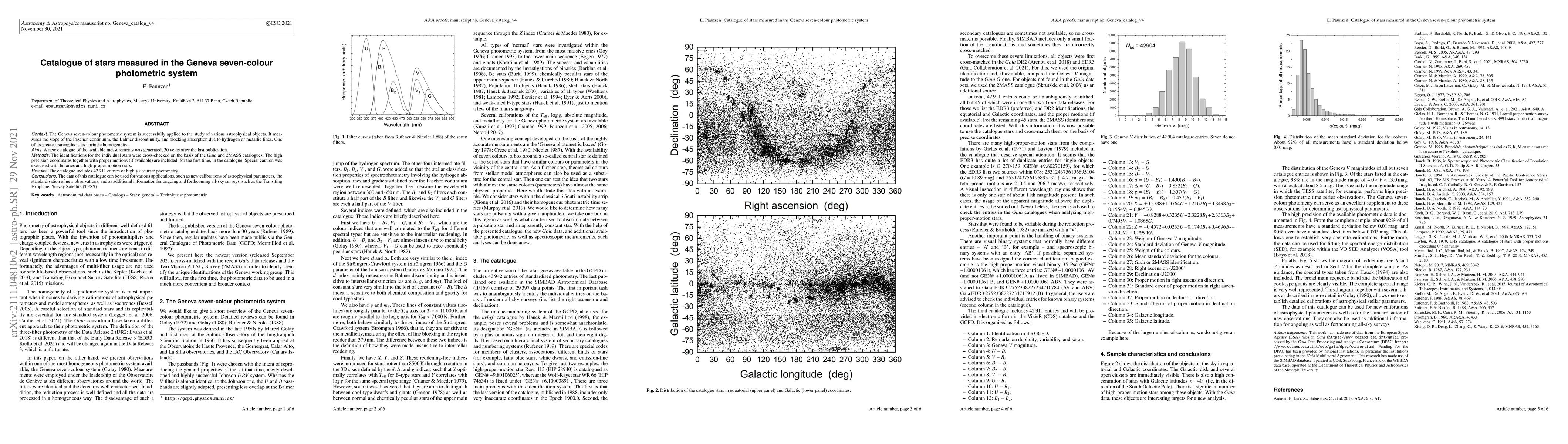 Thumbnail for Catalogue of stars measured in the Geneva seven-colour photometric
  system
