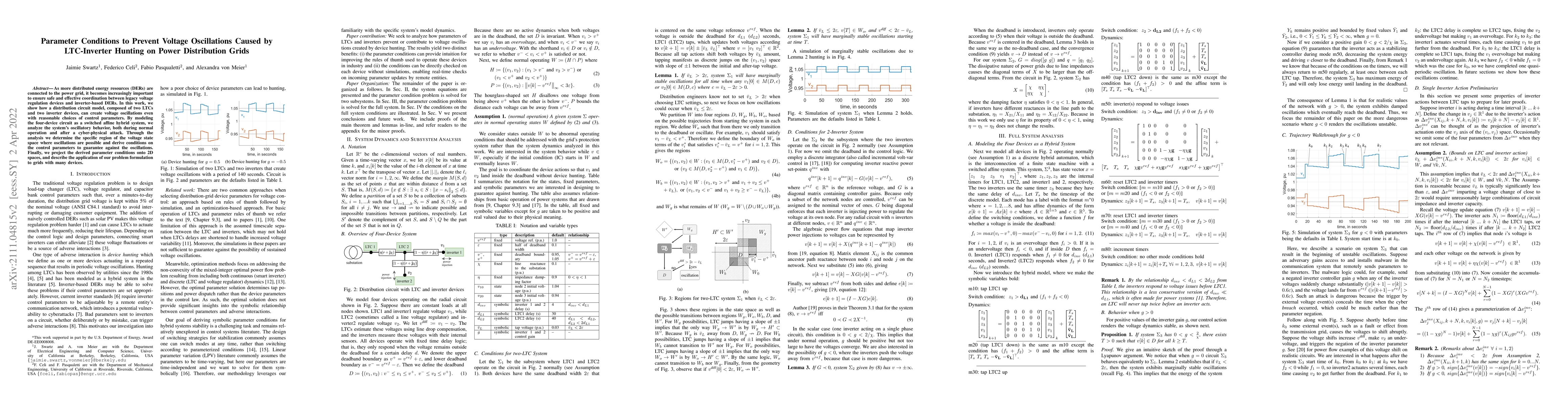 Thumbnail for Parameter Conditions to Prevent Voltage Oscillations Caused by
  LTC-Inverter Hunting on Power Distribution Grids